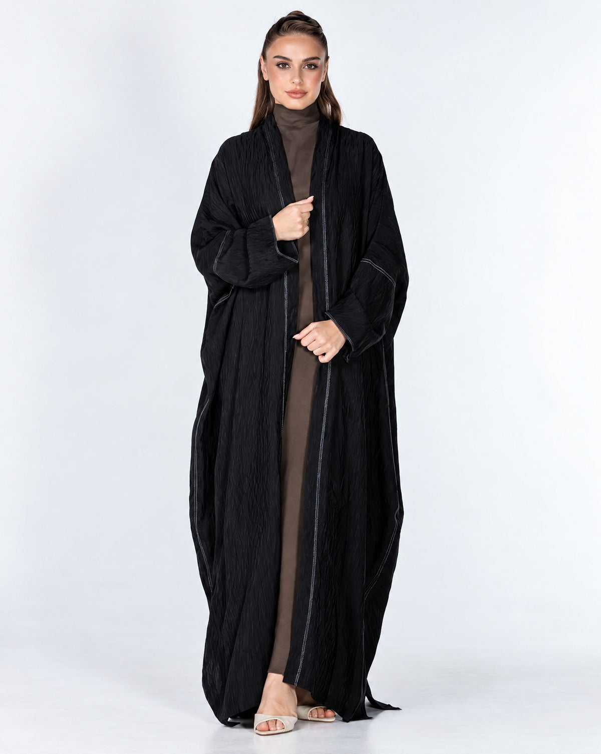 Copper 2.0 – Black Viscose Linen Abaya - ORANGE BLOSSOM - MIRA Y MANO
