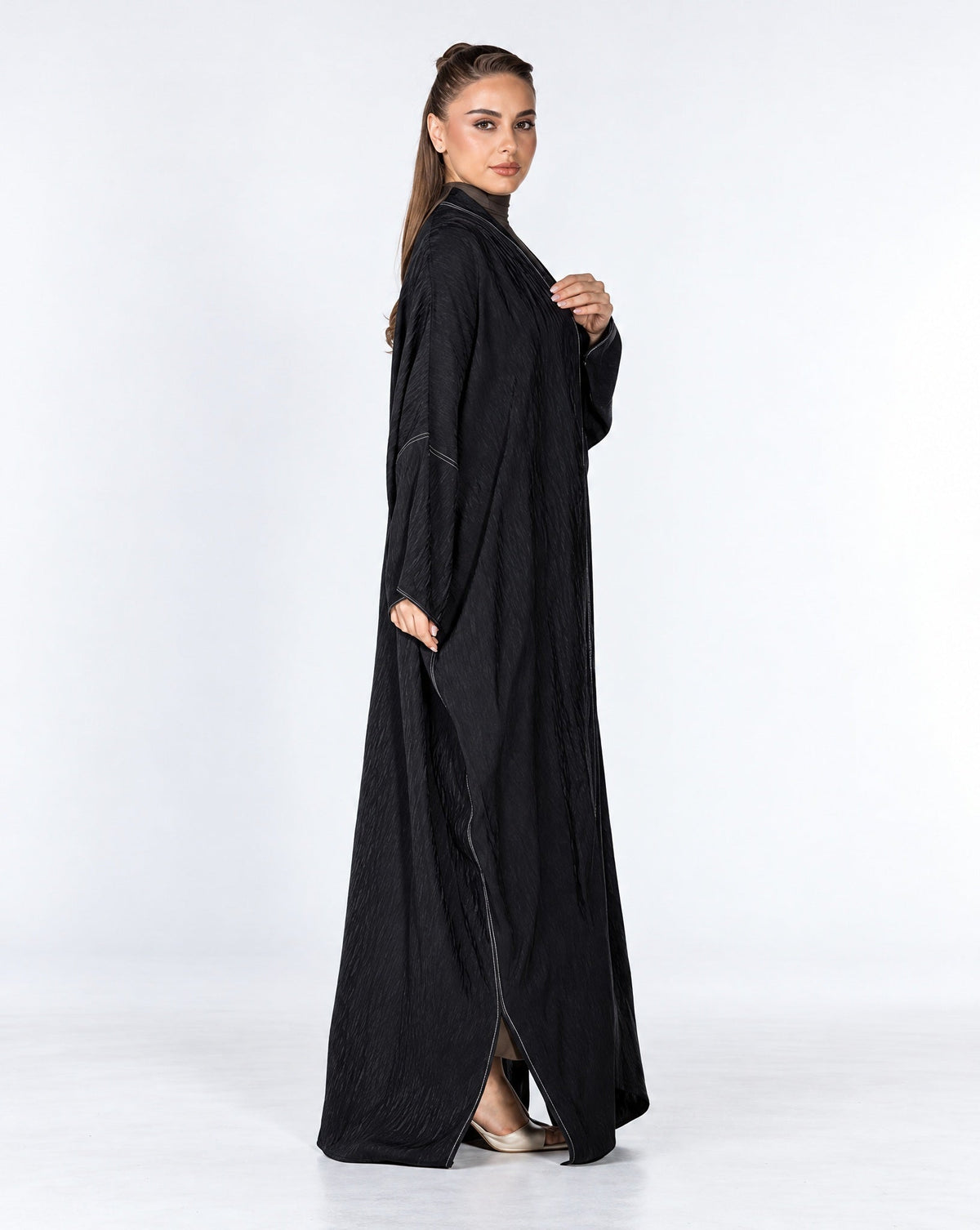 Copper 2.0 – Black Viscose Linen Abaya - ORANGE BLOSSOM - MIRA Y MANO
