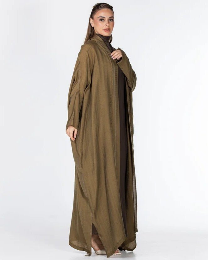 Copper 2.0 – Olive Viscose Linen Abaya - ORANGE BLOSSOM - MIRA Y MANO