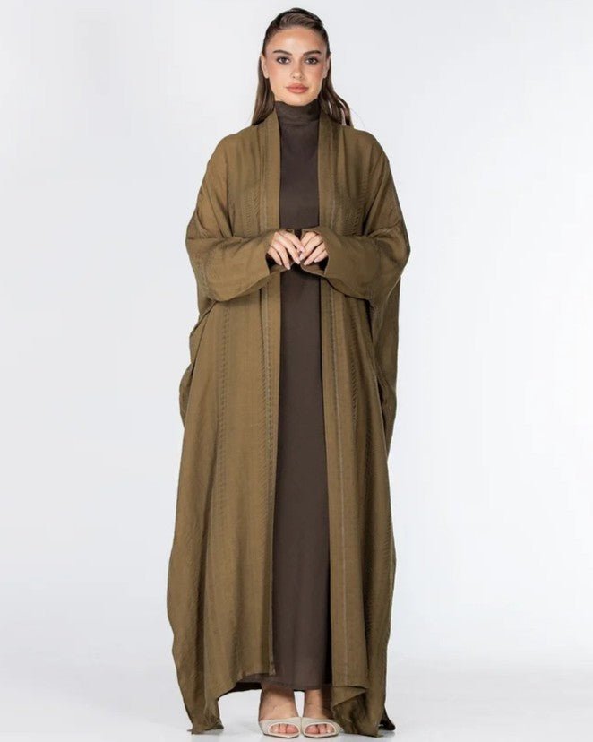 Copper 2.0 – Olive Viscose Linen Abaya - ORANGE BLOSSOM - MIRA Y MANO