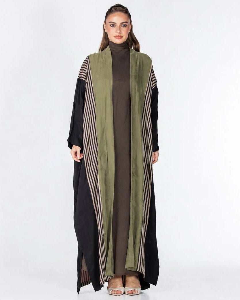 ECLIPSE-931 - Olive Drab Washed Silk Abaya - ORANGE BLOSSOM - MIRA Y MANO