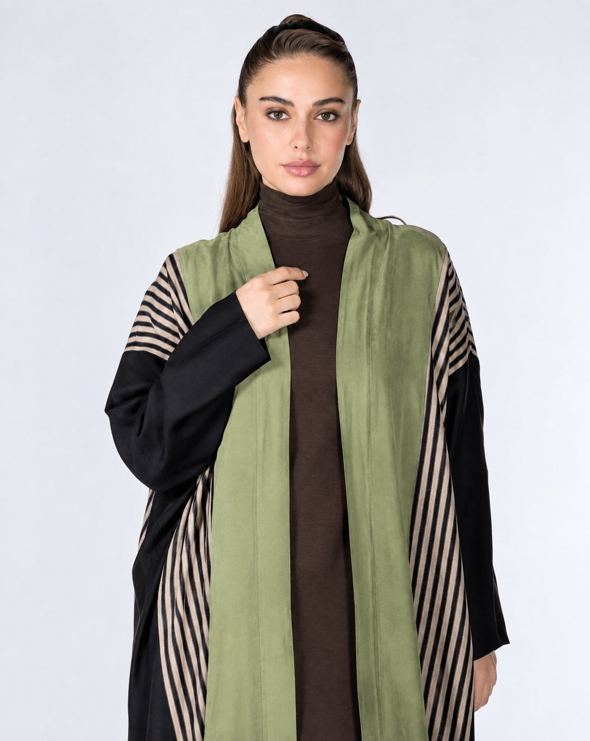 ECLIPSE-931 – Olive Drab Washed Silk Abaya - ORANGE BLOSSOM - MIRA Y MANO