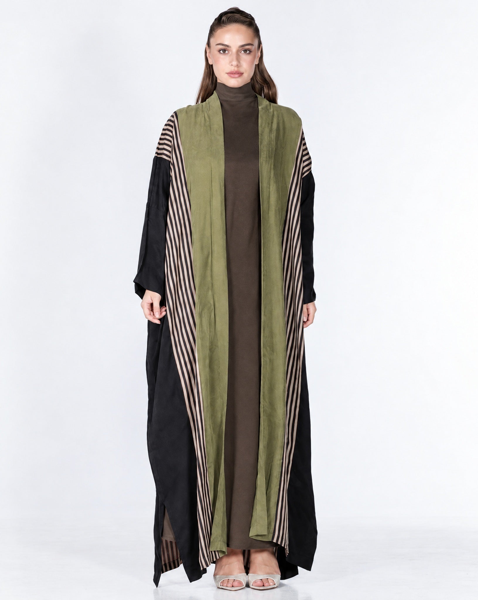 ECLIPSE-931 – Olive Drab Washed Silk Abaya - ORANGE BLOSSOM - MIRA Y MANO