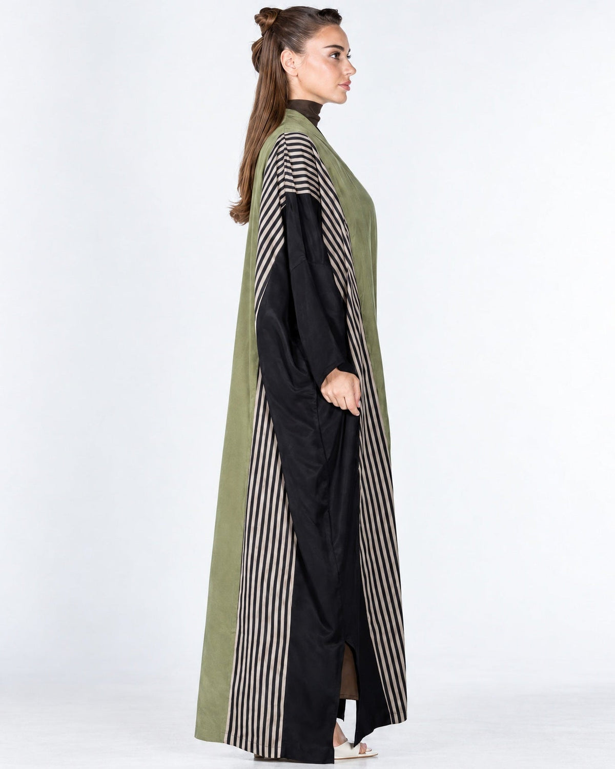 ECLIPSE-931 – Olive Drab Washed Silk Abaya - ORANGE BLOSSOM - MIRA Y MANO