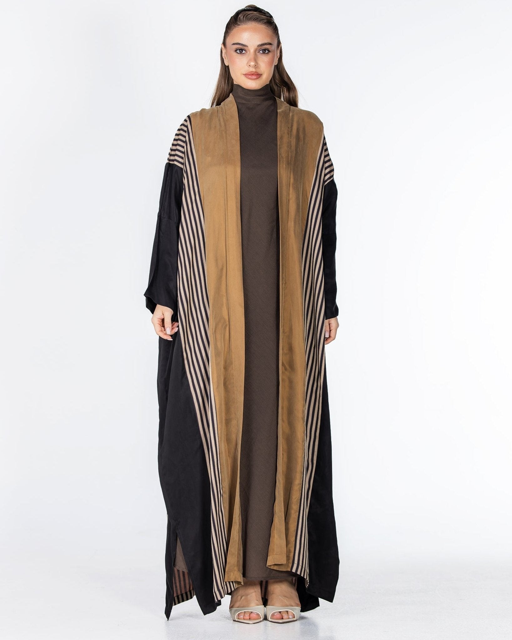 ECLIPSE-A - Dark Goldenrod Washed Silk Abaya - ORANGE BLOSSOM - MIRA Y MANO