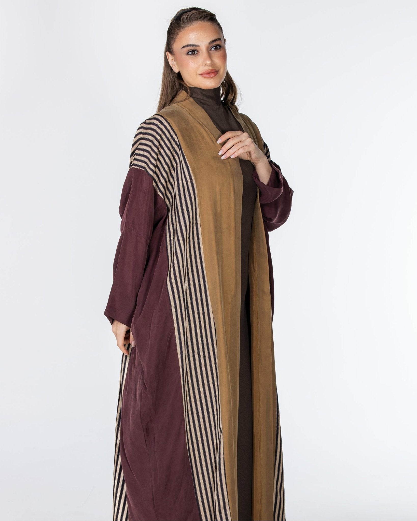 ECLIPSE-B – Sandy Brown Washed Silk Abaya – Product image 1