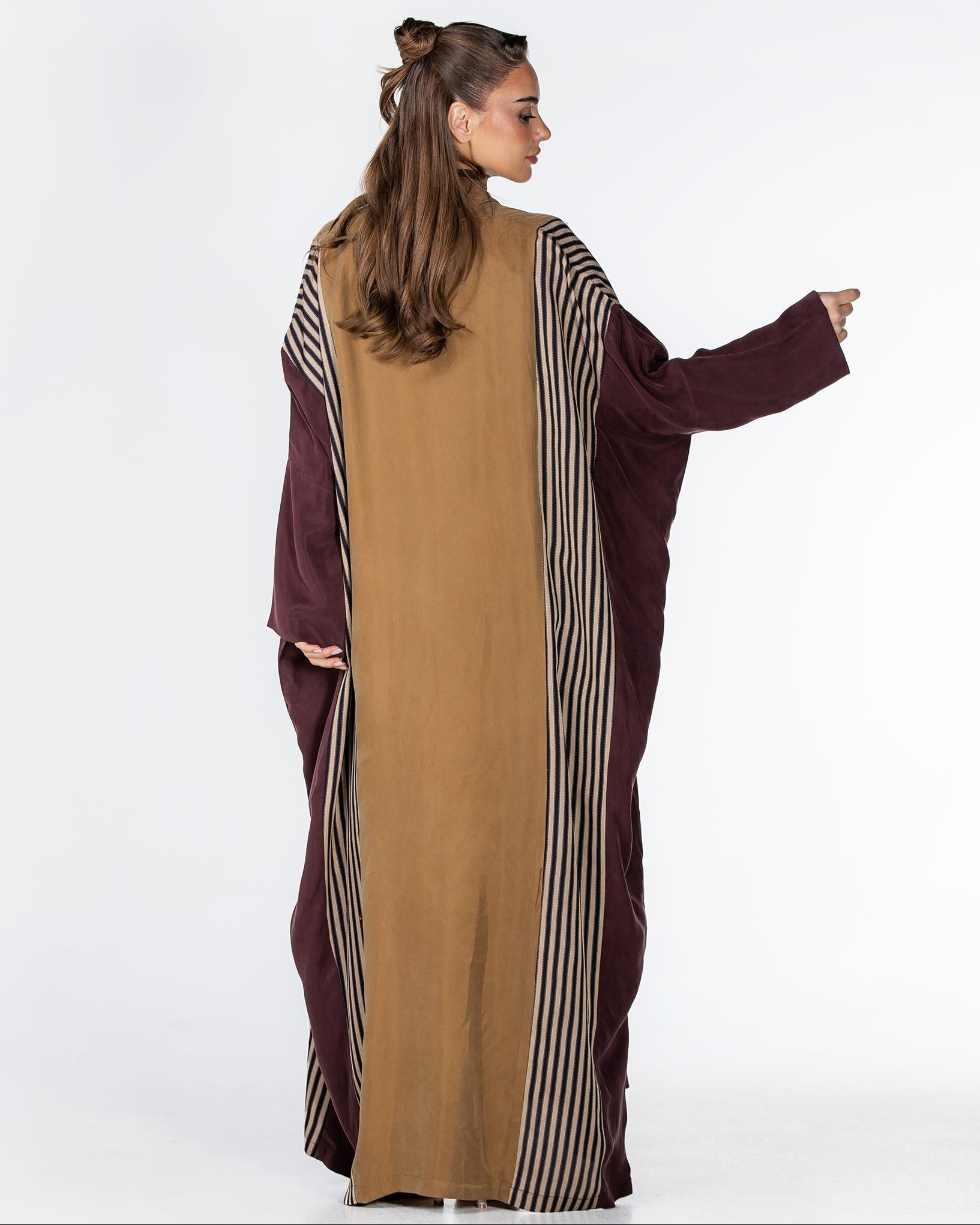 ECLIPSE-B – Sandy Brown Washed Silk Abaya – Product image 3