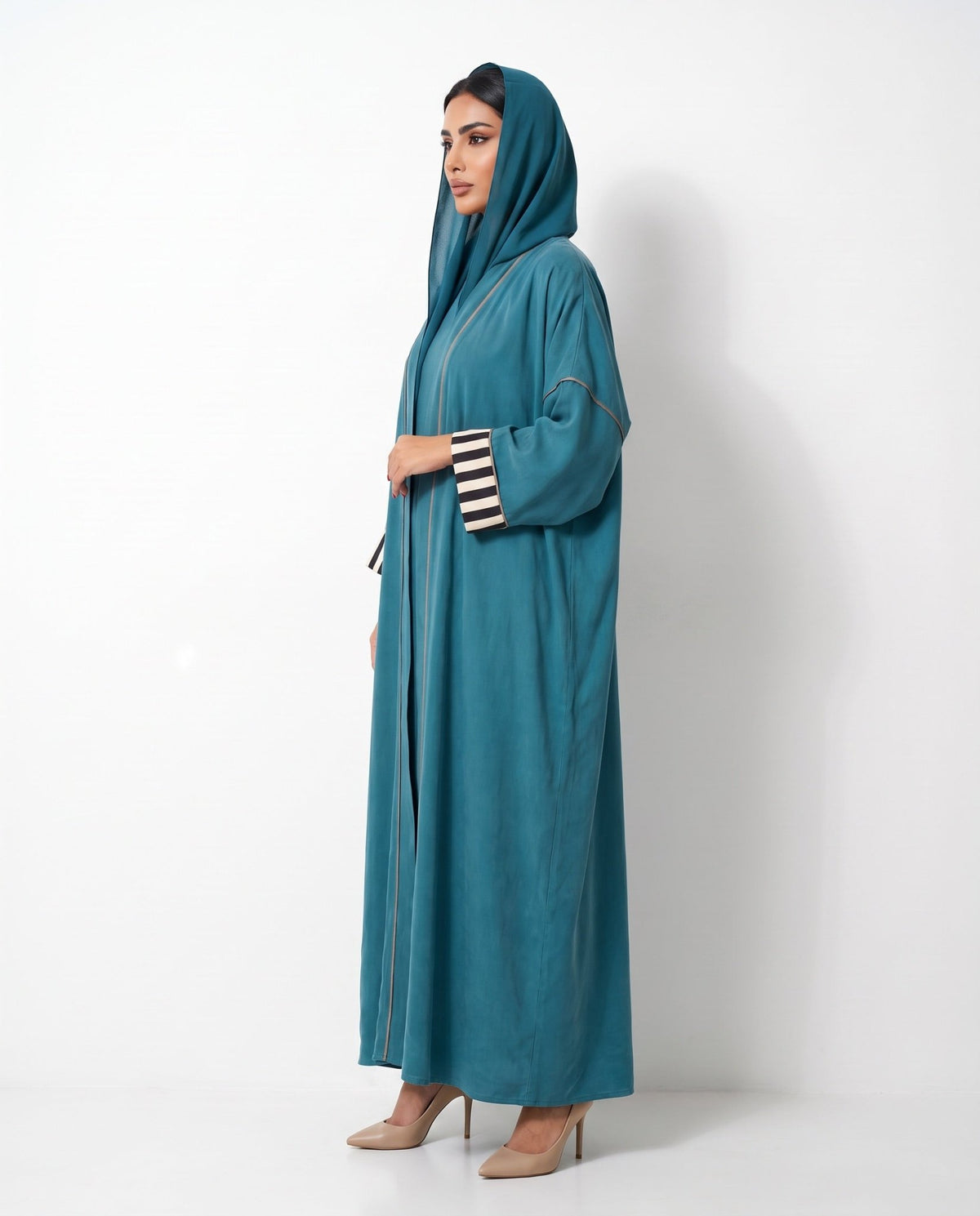HARMONY 2.0-TL - Teal Washed Silk Abaya - ORANGE BLOSSOM - MIRA Y MANO