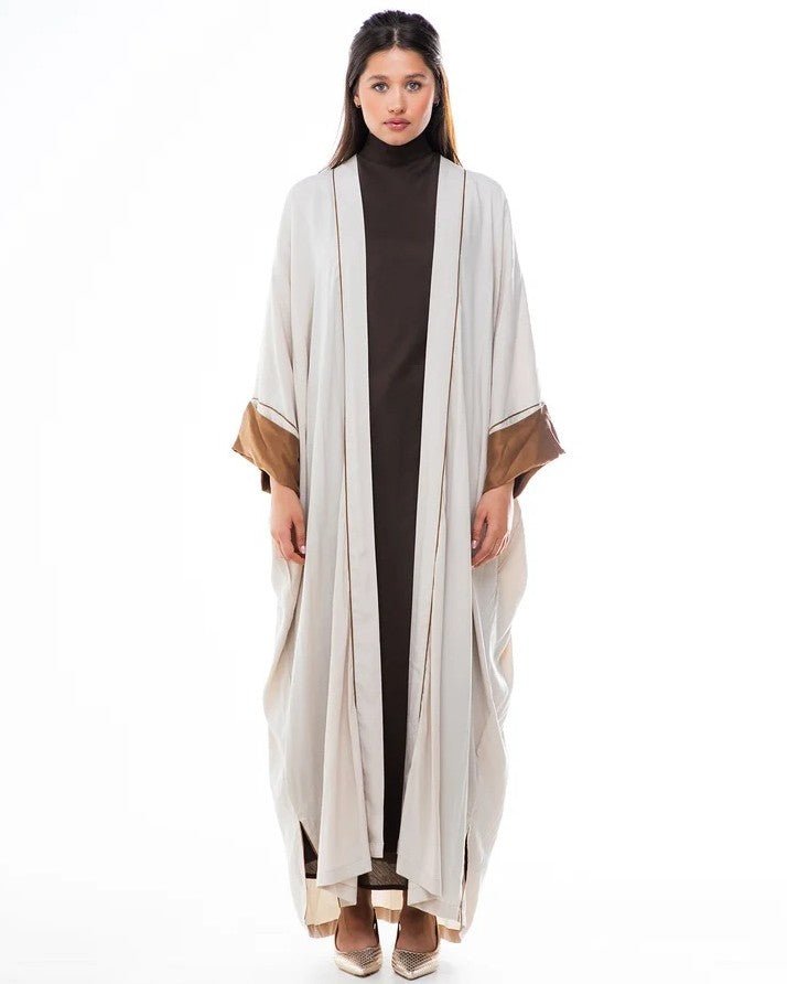 HAZE-BE - Beige Washed Silk Abaya - ORANGE BLOSSOM - MIRA Y MANO
