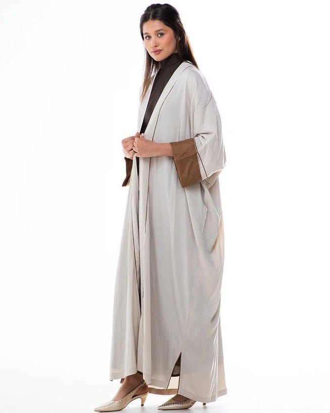 HAZE-BE - Beige Washed Silk Abaya - ORANGE BLOSSOM - MIRA Y MANO