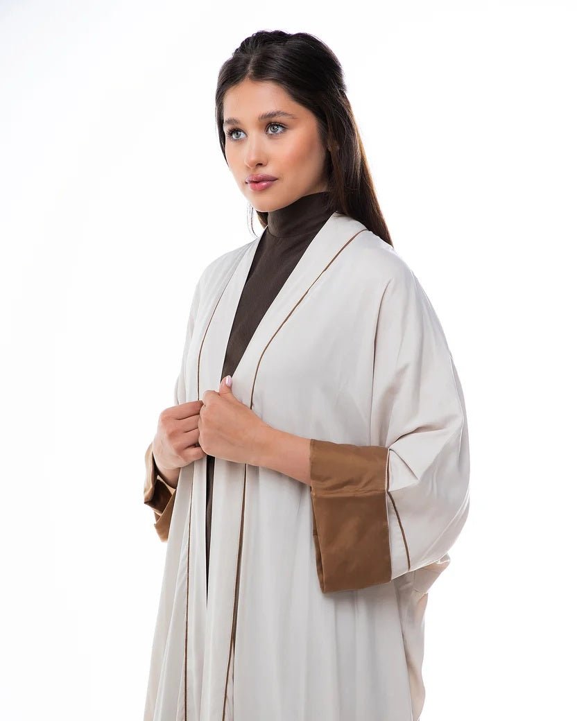 HAZE-BE - Beige Washed Silk Abaya - ORANGE BLOSSOM - MIRA Y MANO