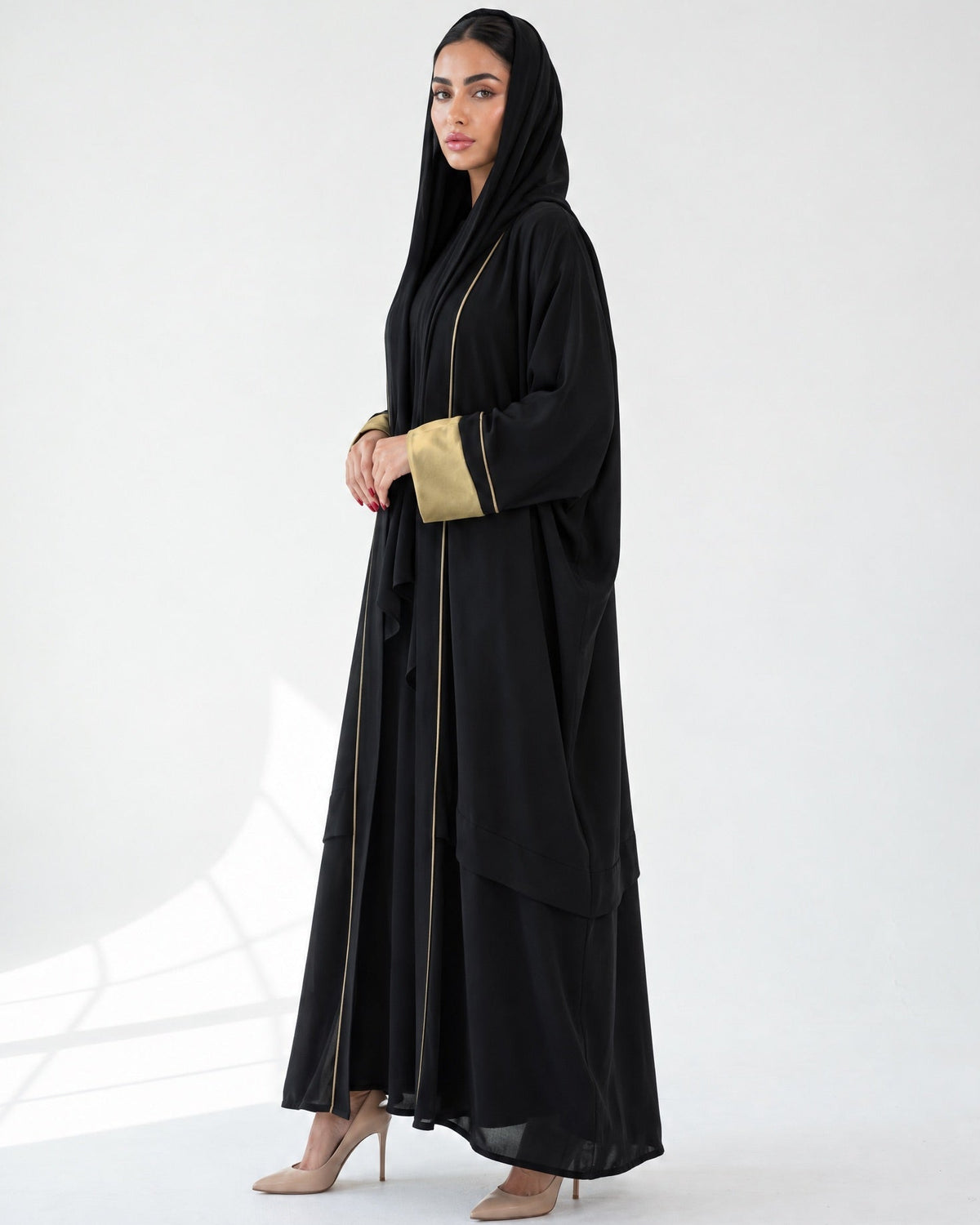 HAZE-BK - Black Washed Silk Abaya - ORANGE BLOSSOM - MIRA Y MANO