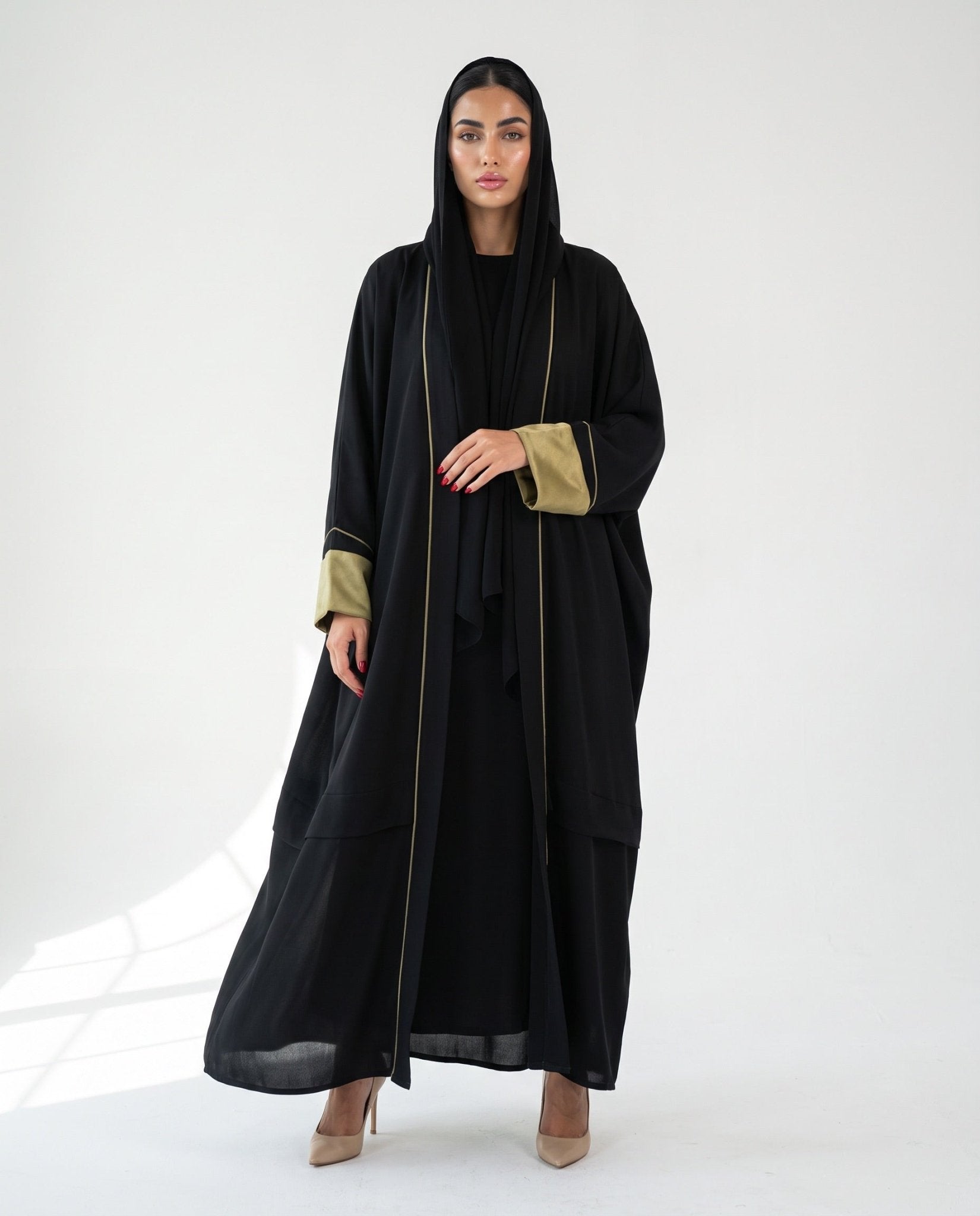 HAZE-BK - Black Washed Silk Abaya - ORANGE BLOSSOM - MIRA Y MANO