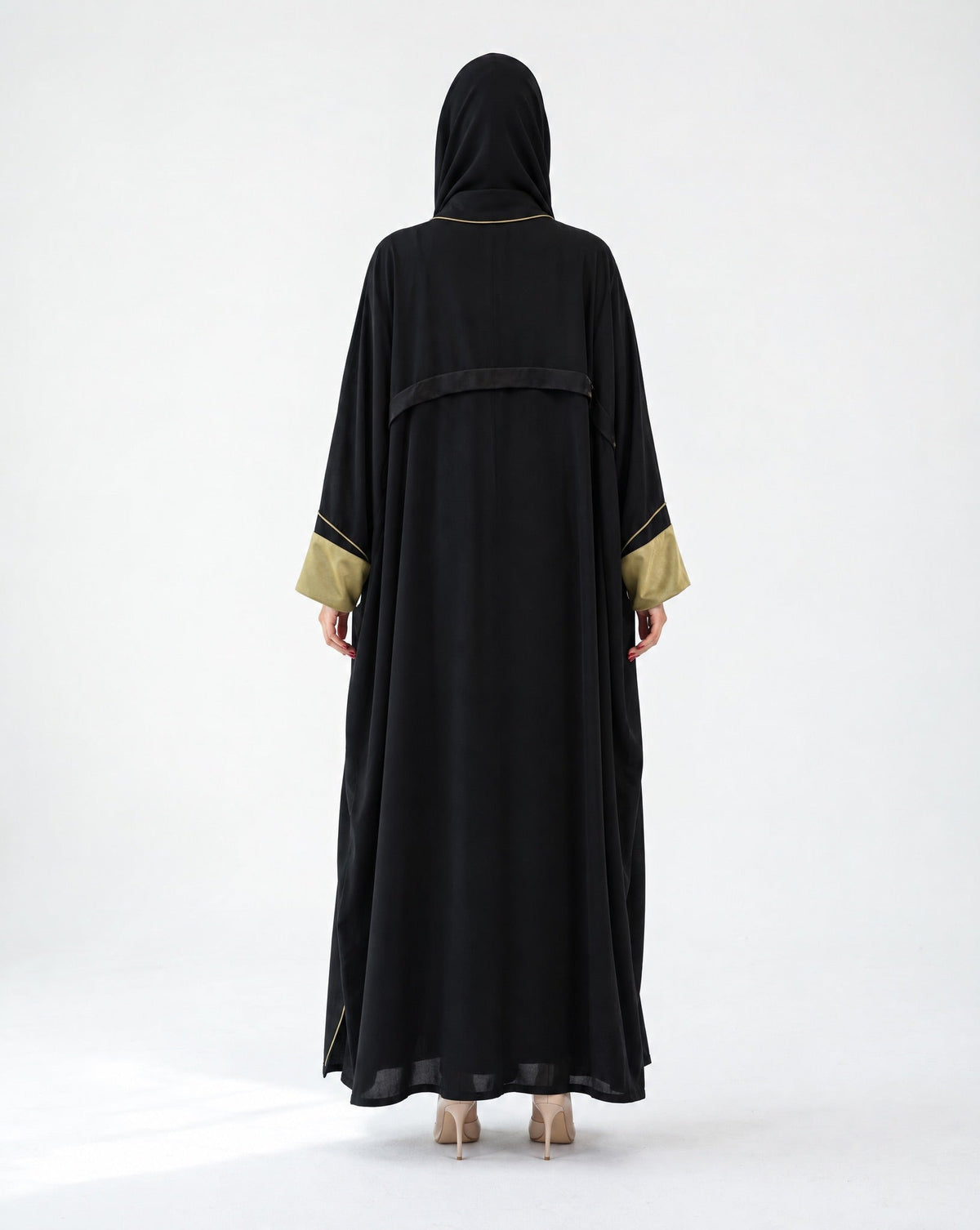 HAZE-BK - Black Washed Silk Abaya - ORANGE BLOSSOM - MIRA Y MANO