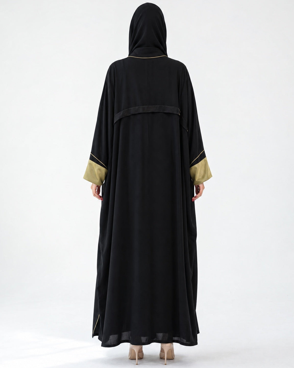 HAZE-BK - Black Washed Silk Abaya - ORANGE BLOSSOM - MIRA Y MANO