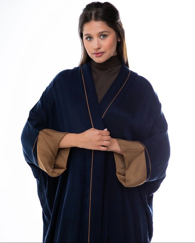 HAZE-NV - Navy Washed Silk Abaya - ORANGE BLOSSOM - MIRA Y MANO