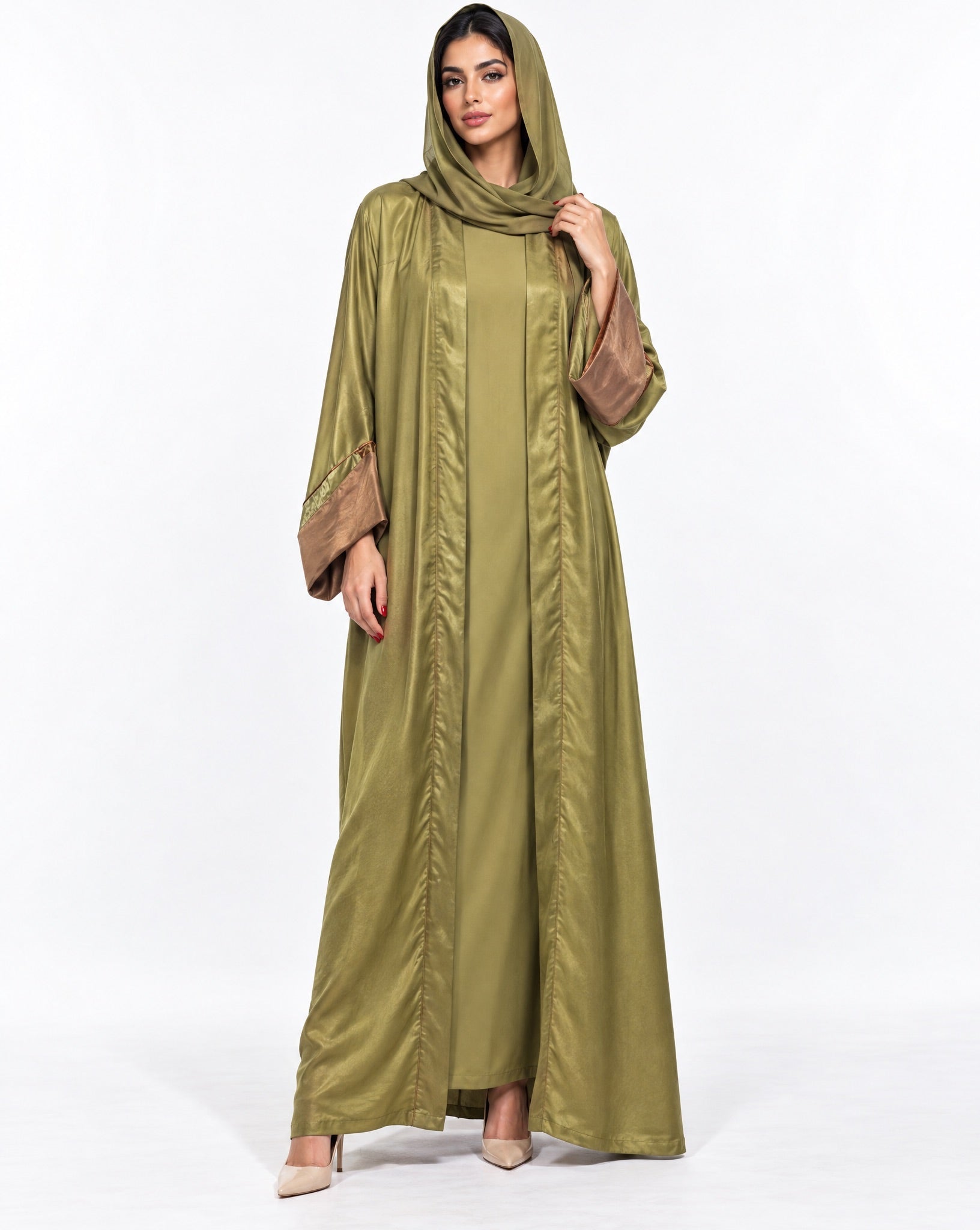 HAZE-OD - Olive Drab Washed Silk Abaya - ORANGE BLOSSOM - MIRA Y MANO