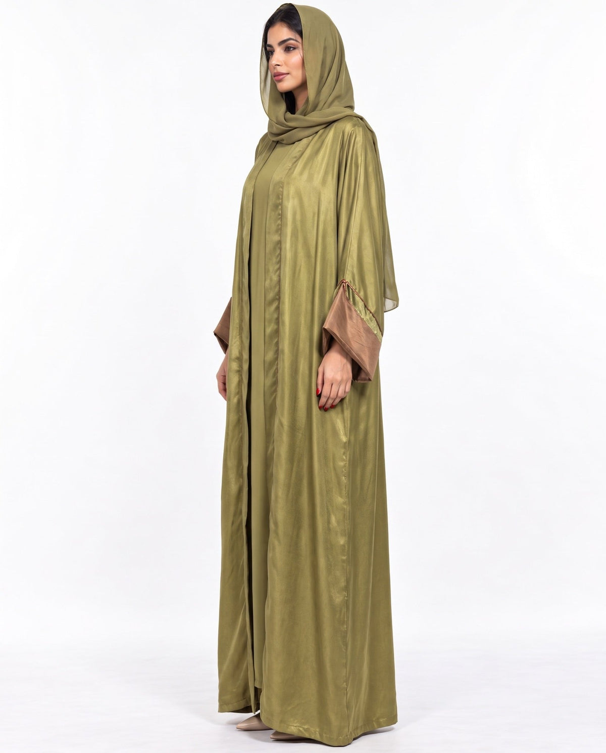 HAZE-OD - Olive Drab Washed Silk Abaya - ORANGE BLOSSOM - MIRA Y MANO
