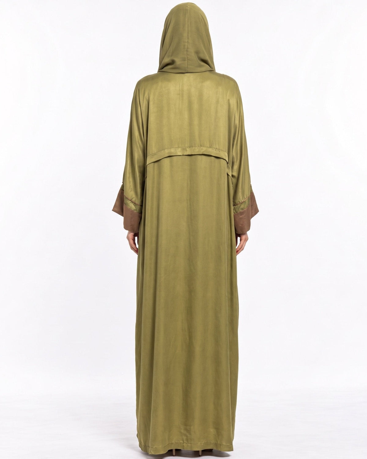 HAZE-OD - Olive Drab Washed Silk Abaya - ORANGE BLOSSOM - MIRA Y MANO