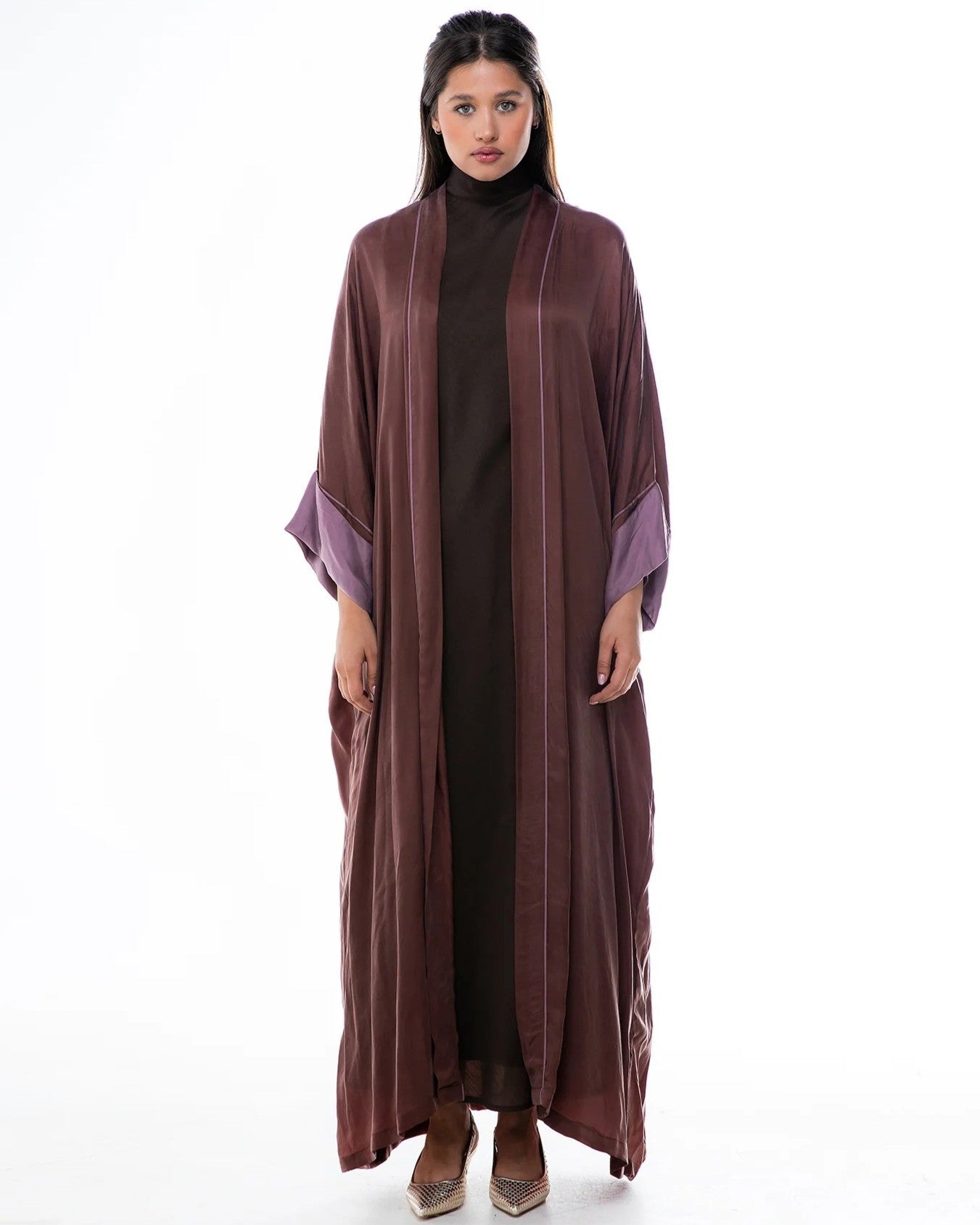 HAZE-RB - Rosy Brown Washed Silk Abaya - ORANGE BLOSSOM - MIRA Y MANO