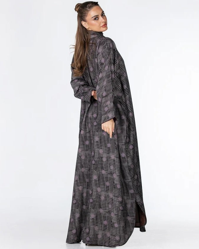 Kashmir – Dark Gray Jacquard Abaya - ORANGE BLOSSOM - MIRA Y MANO