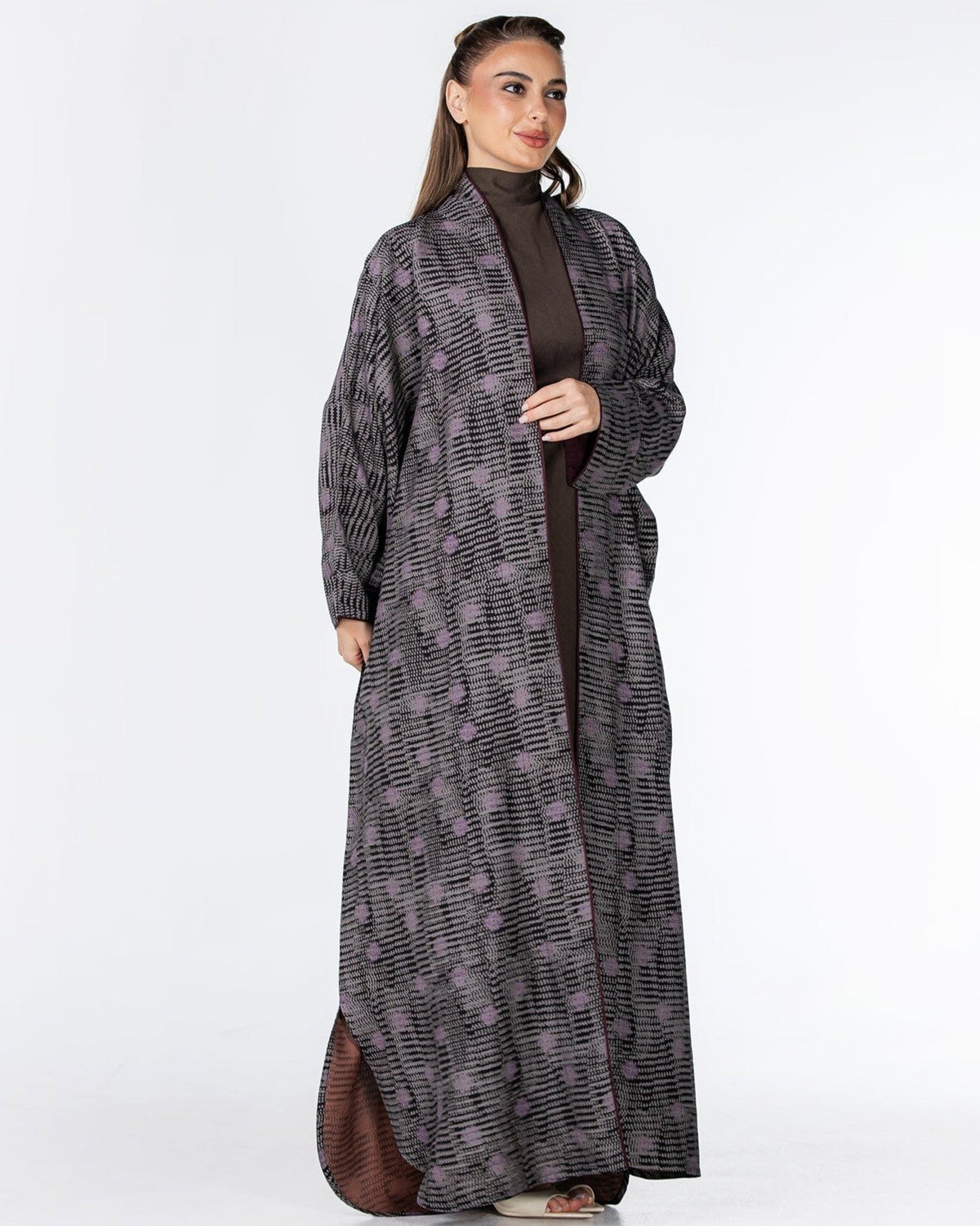 Kashmir – Dark Gray Jacquard Abaya - ORANGE BLOSSOM - MIRA Y MANO