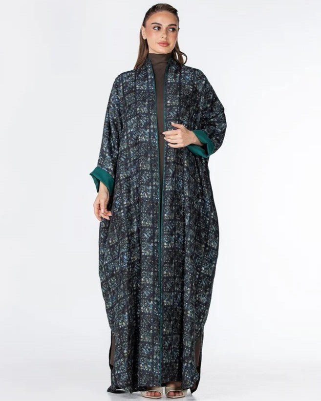 Kashmir – Teal Jacquard Abaya - ORANGE BLOSSOM - MIRA Y MANO