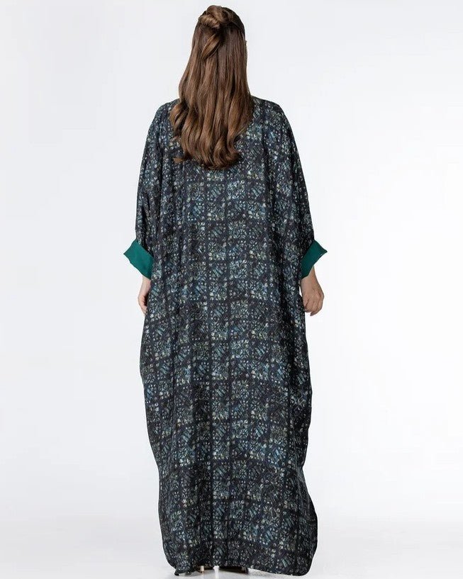 Kashmir – Teal Jacquard Abaya - ORANGE BLOSSOM - MIRA Y MANO