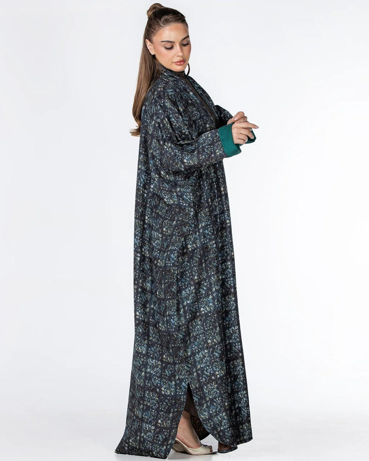 Kashmir – Teal Jacquard Abaya - MIRA Y MANO