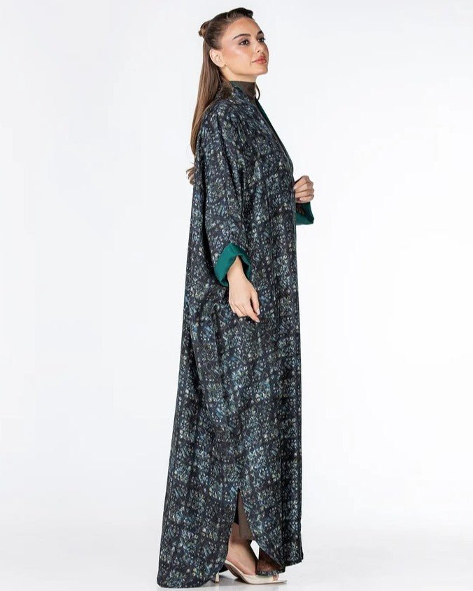 Kashmir – Teal Jacquard Abaya - ORANGE BLOSSOM - MIRA Y MANO