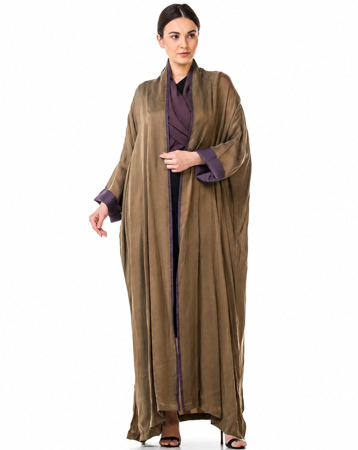 MELODY 2.0-OL - Olive Washed Silk Abaya - MIRA Y MANO