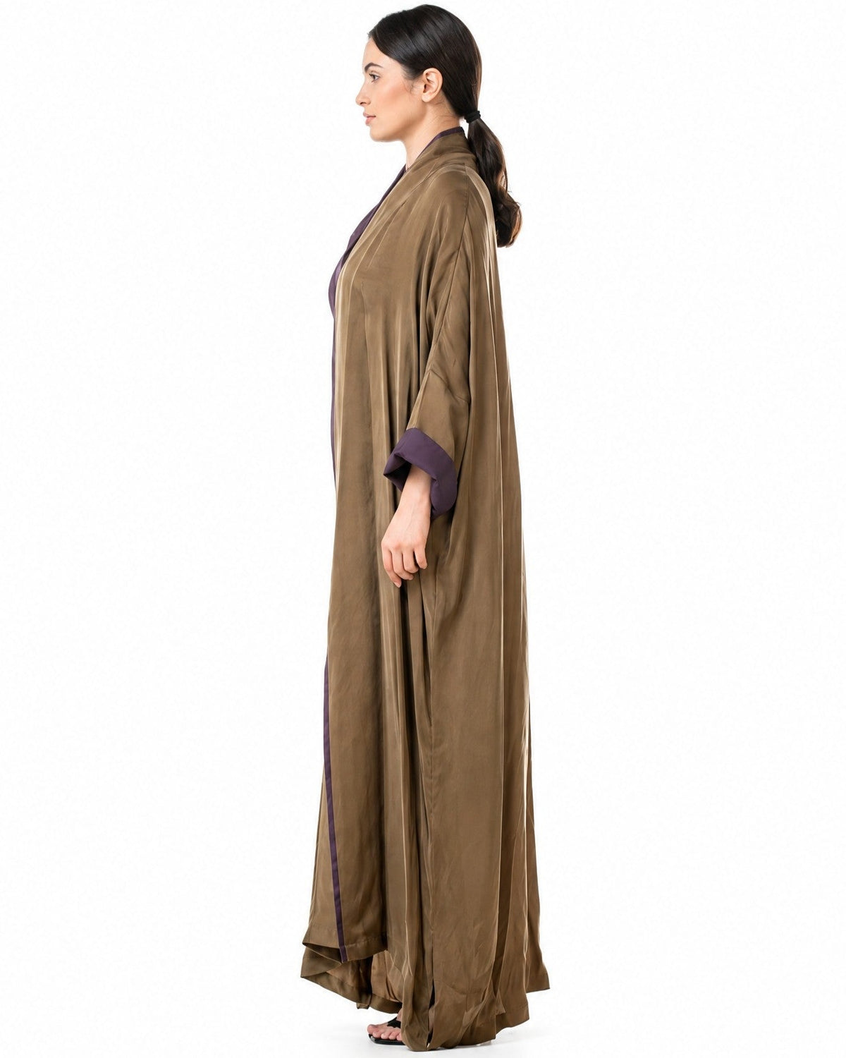 MELODY 2.0-OL - Olive Washed Silk Abaya - ORANGE BLOSSOM - MIRA Y MANO