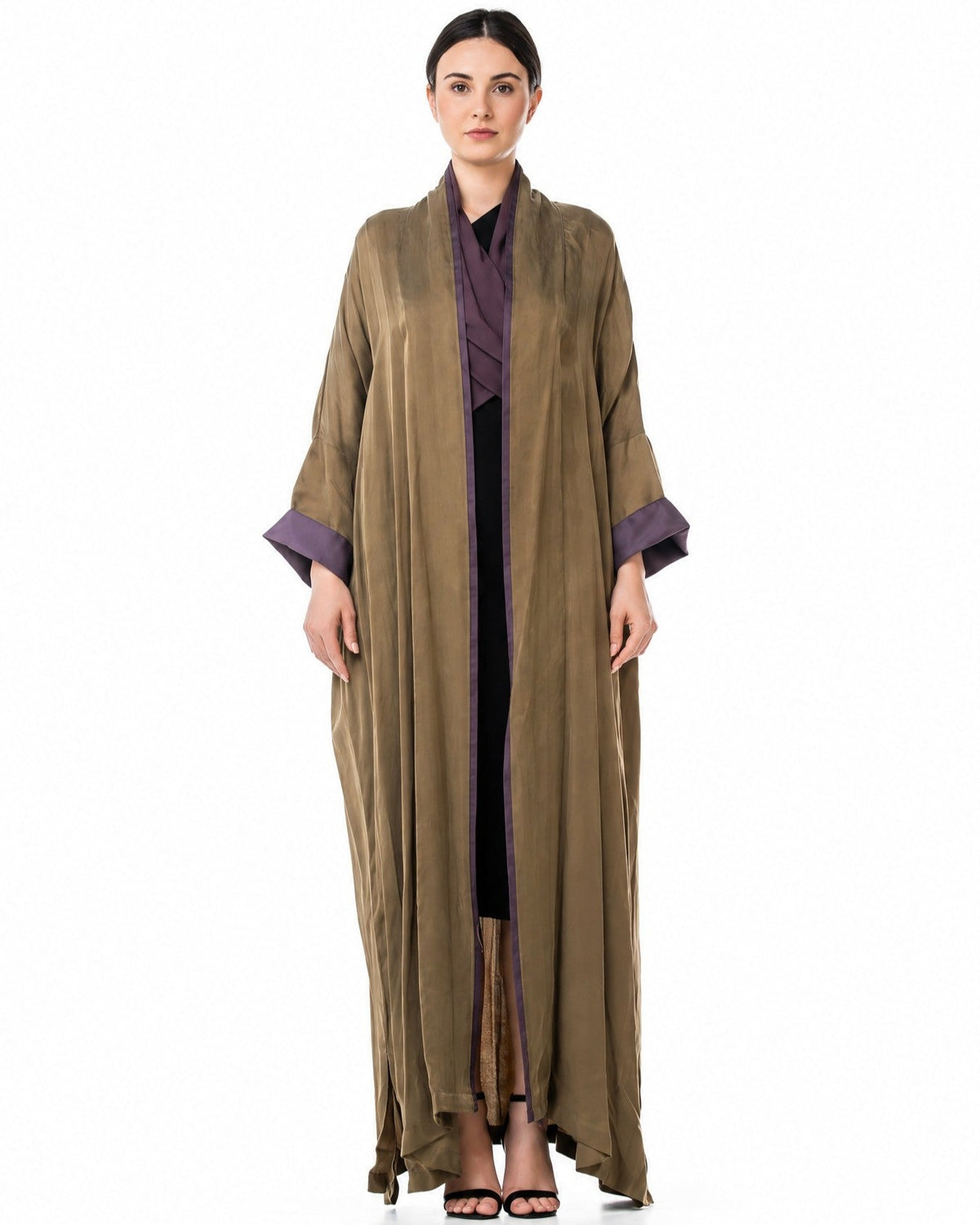 MELODY 2.0-OL - Olive Washed Silk Abaya - ORANGE BLOSSOM - MIRA Y MANO