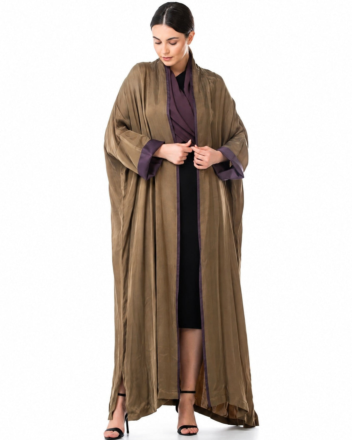MELODY 2.0-OL - Olive Washed Silk Abaya - ORANGE BLOSSOM - MIRA Y MANO