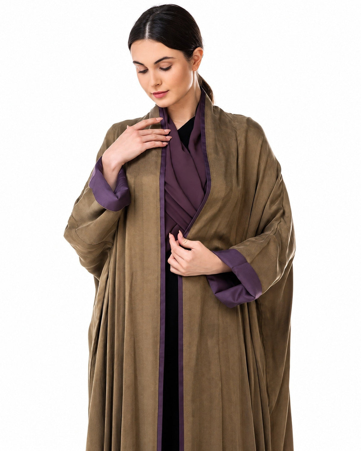 MELODY 2.0-OL - Olive Washed Silk Abaya - ORANGE BLOSSOM - MIRA Y MANO