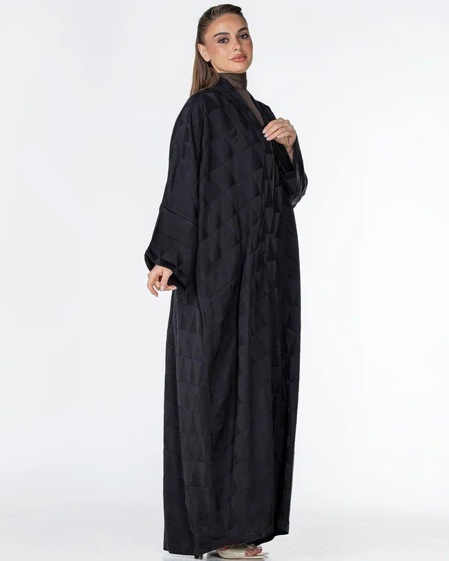 Mocha – Black Jacquard Abaya - ORANGE BLOSSOM - MIRA Y MANO