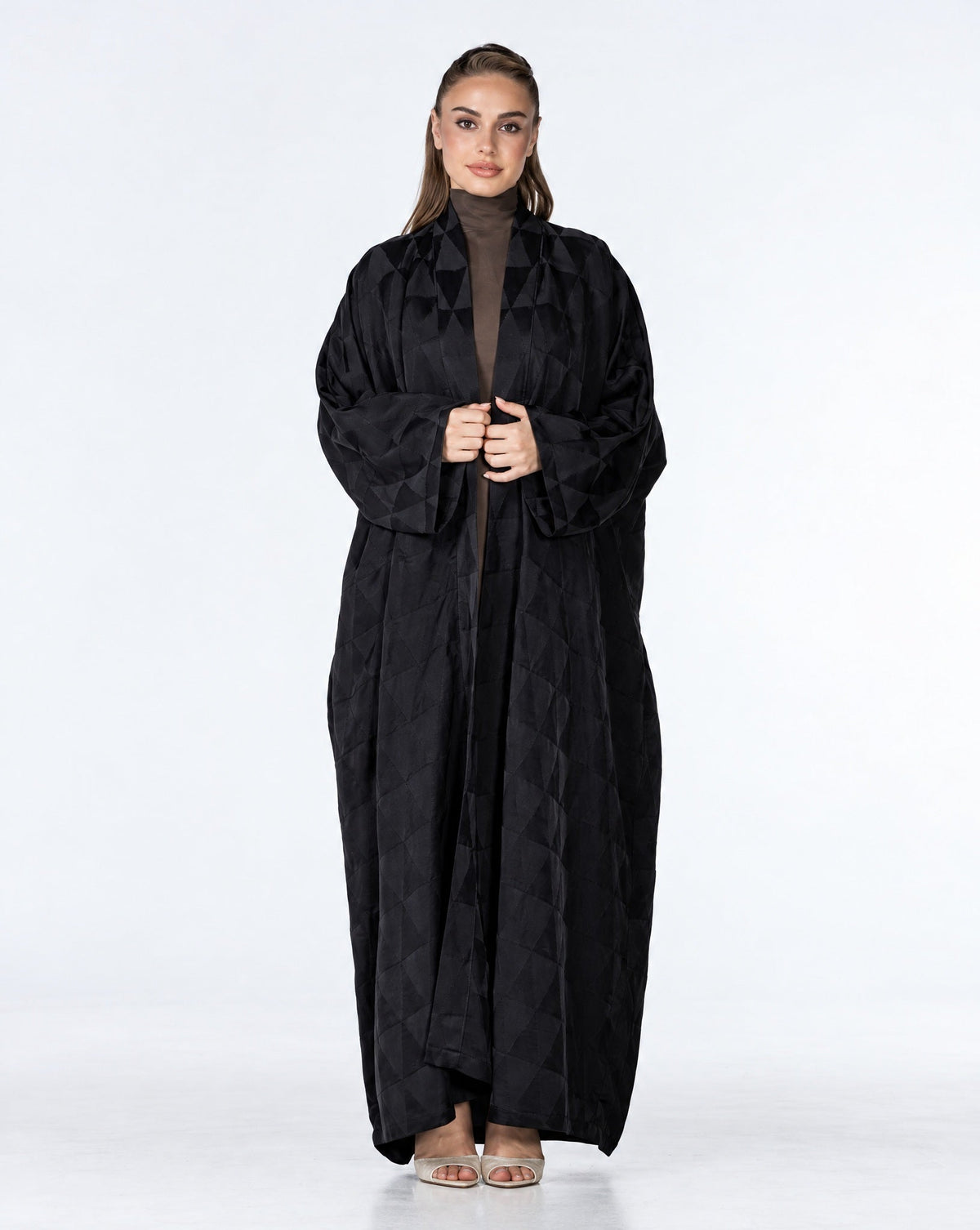 Mocha – Black Jacquard Abaya - ORANGE BLOSSOM - MIRA Y MANO