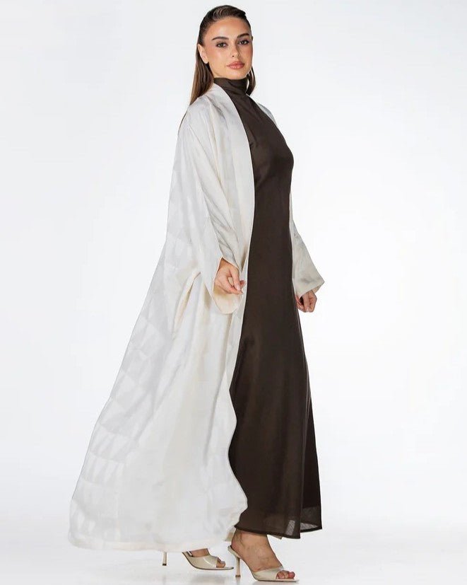 Mocha – White Jacquard Abaya - ORANGE BLOSSOM - MIRA Y MANO