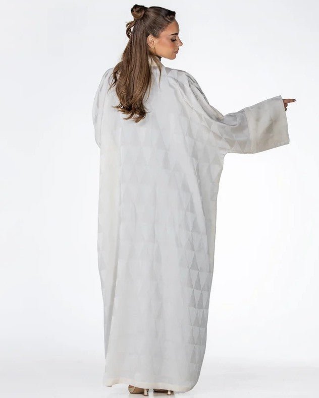Mocha – White Jacquard Abaya - ORANGE BLOSSOM - MIRA Y MANO