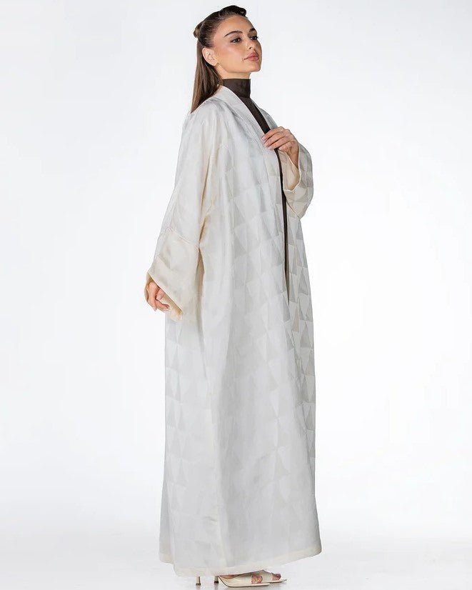 Mocha – White Jacquard Abaya - ORANGE BLOSSOM - MIRA Y MANO