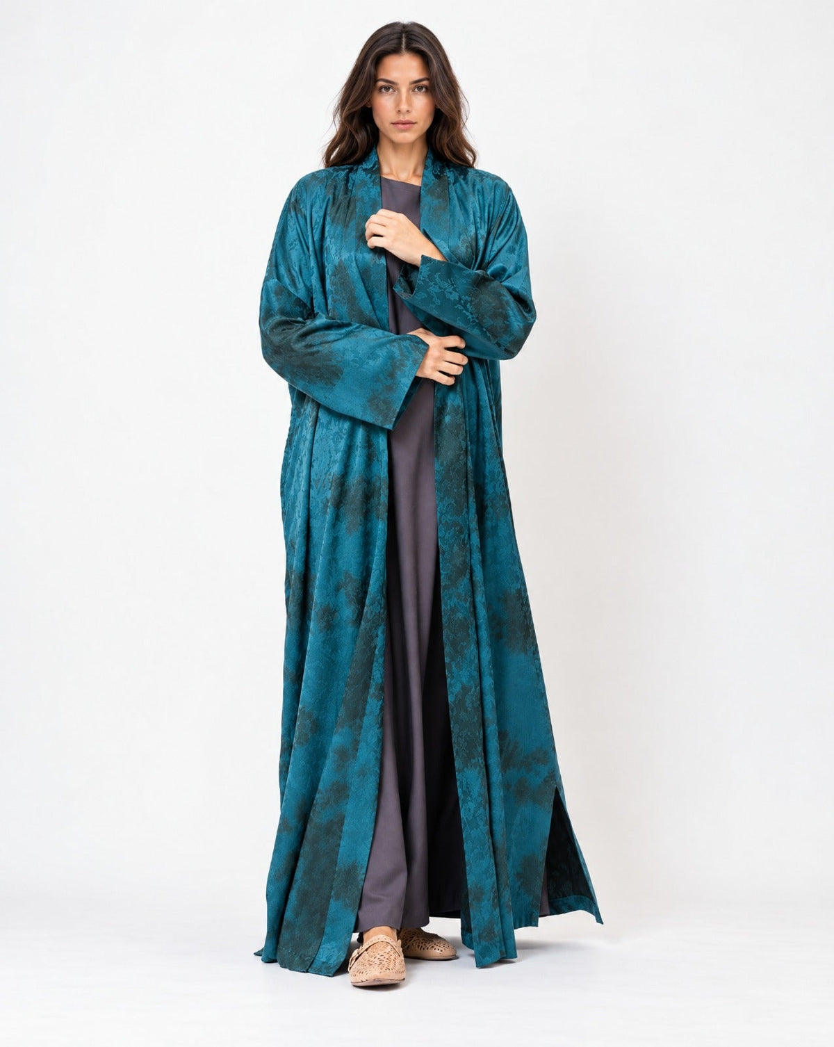NOVA LUX 511 - Teal Crepe Abaya - ORANGE BLOSSOM - MIRA Y MANO