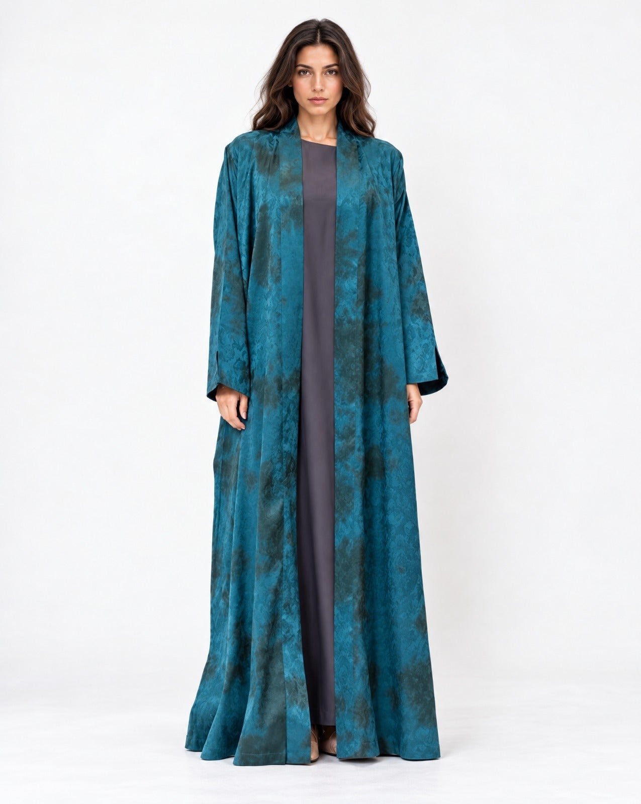 NOVA LUX 511 - Teal Crepe Abaya - ORANGE BLOSSOM - MIRA Y MANO