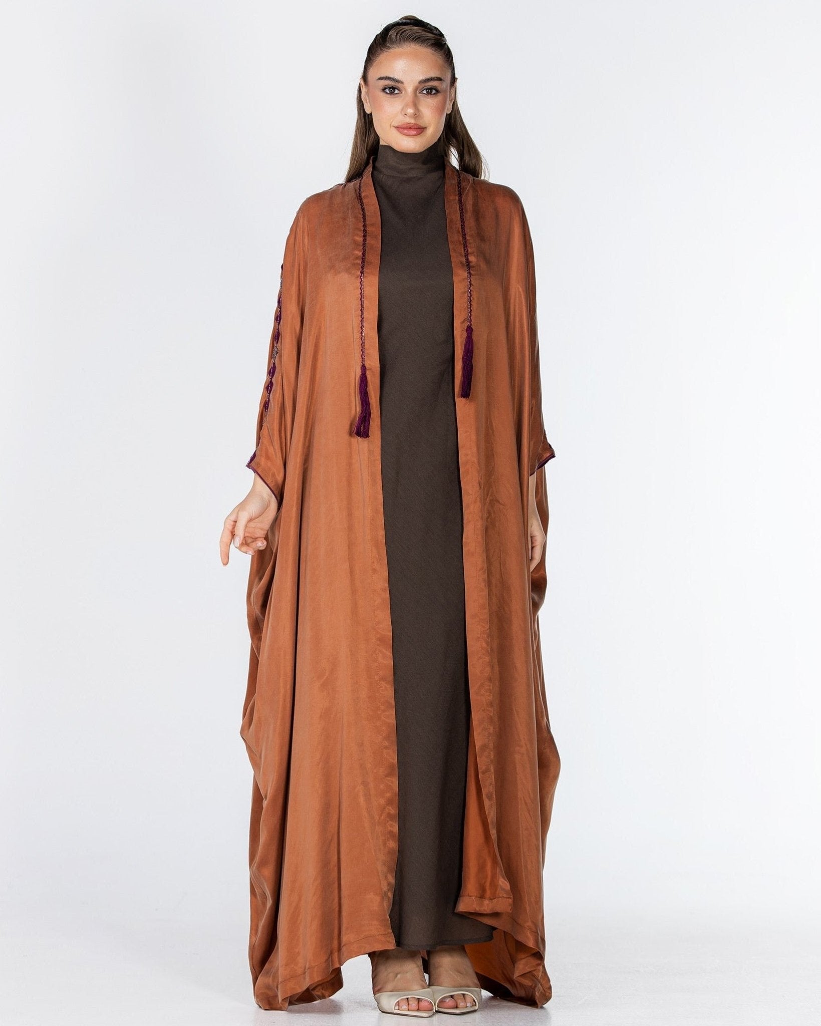 OLA LUX-DO – Dark Orange Washed Silk Abaya - ORANGE BLOSSOM - MIRA Y MANO