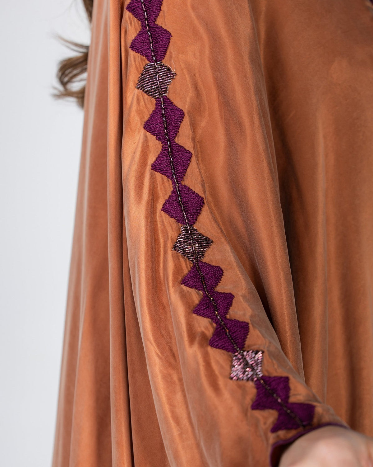 OLA LUX-DO – Dark Orange Washed Silk Abaya - ORANGE BLOSSOM - MIRA Y MANO