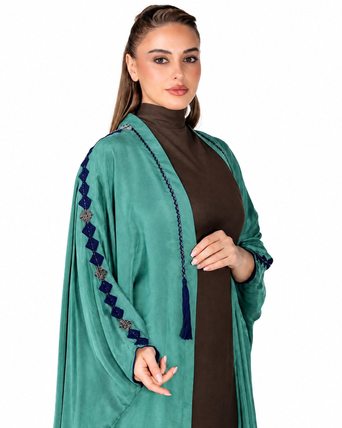 OLA LUX-GR – Green Washed Silk Abaya - ORANGE BLOSSOM - MIRA Y MANO