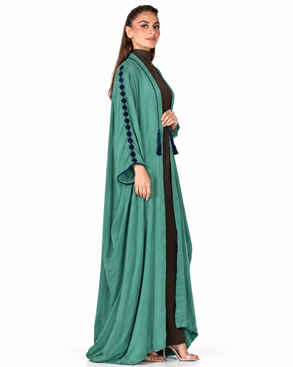 OLA LUX-GR – Green Washed Silk Abaya - ORANGE BLOSSOM - MIRA Y MANO