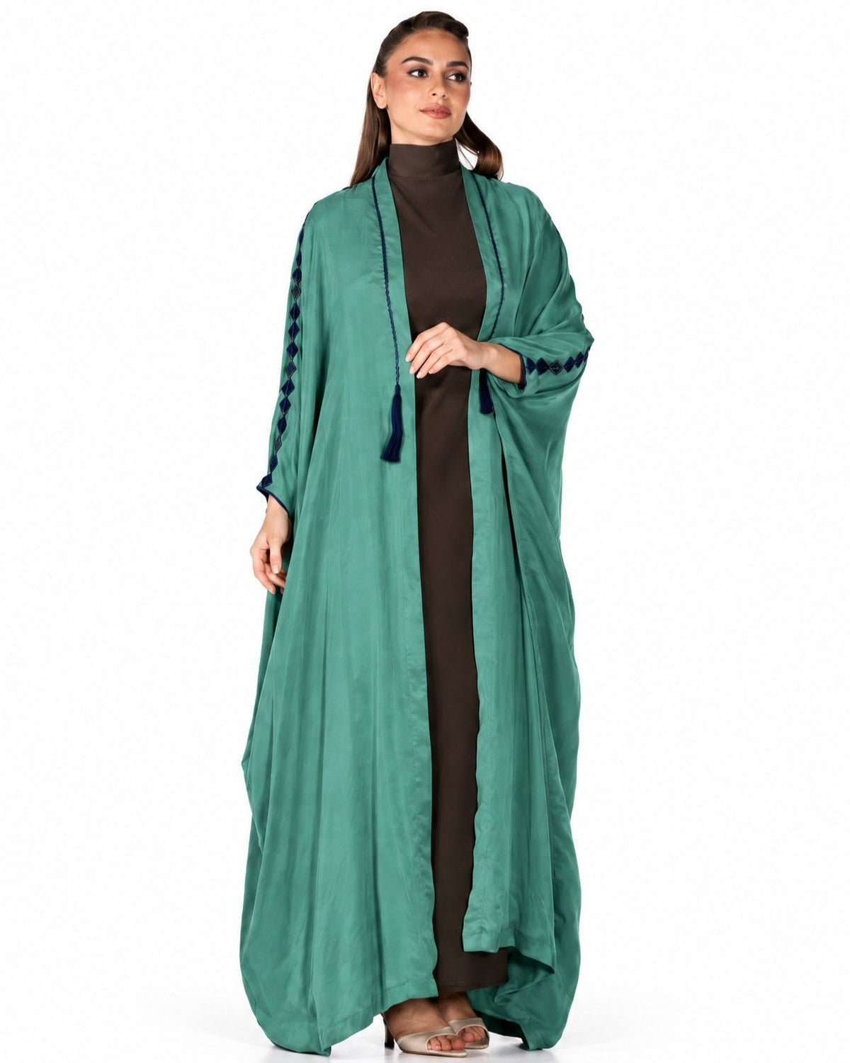 OLA LUX-GR – Green Washed Silk Abaya - ORANGE BLOSSOM - MIRA Y MANO
