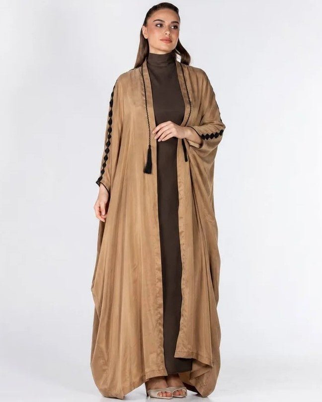 OLA LUX-SB – Sandy Brown Washed Silk Abaya - ORANGE BLOSSOM - MIRA Y MANO