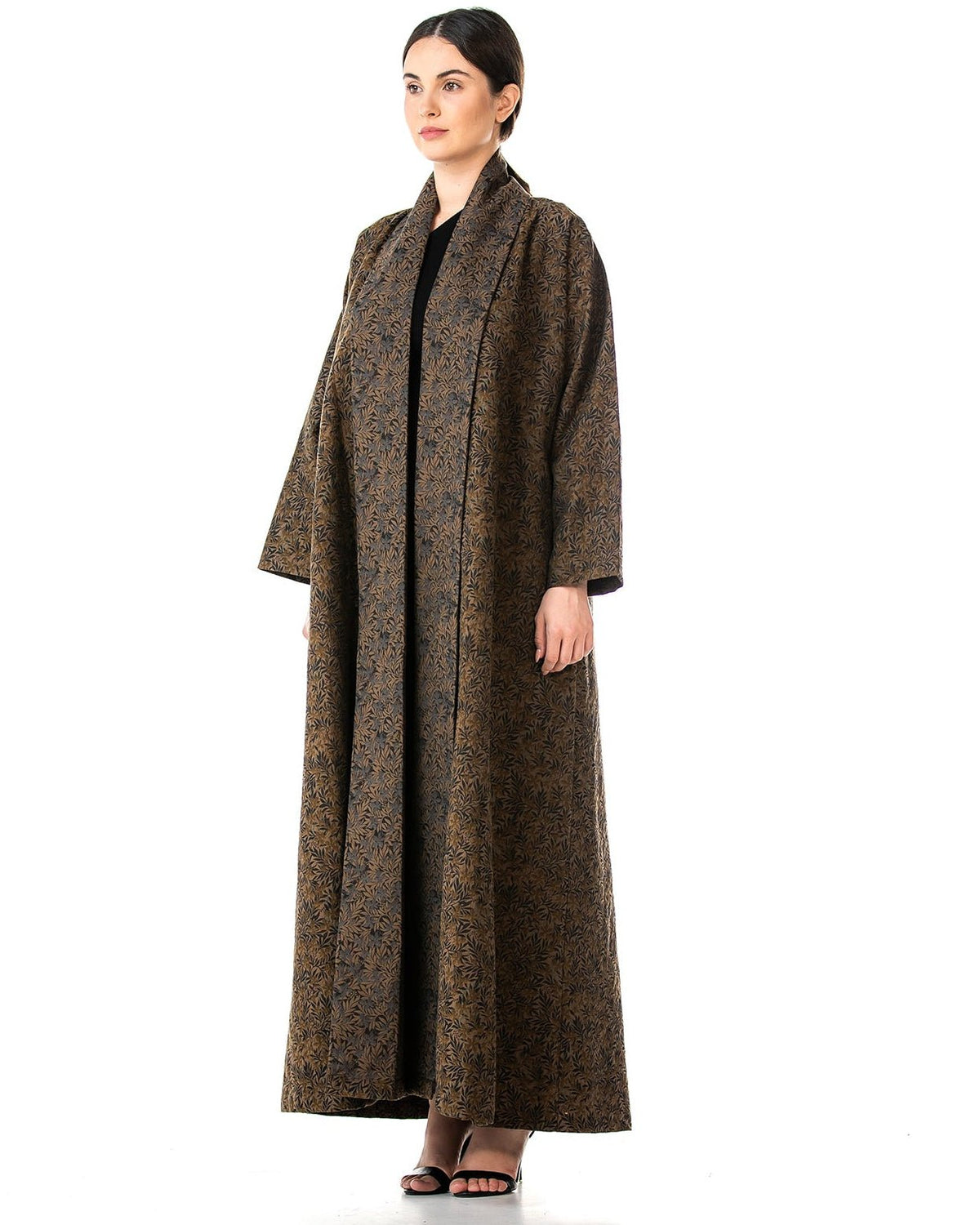 Praline – Saddle Brown Jacquard Abaya - MIRA Y MANO