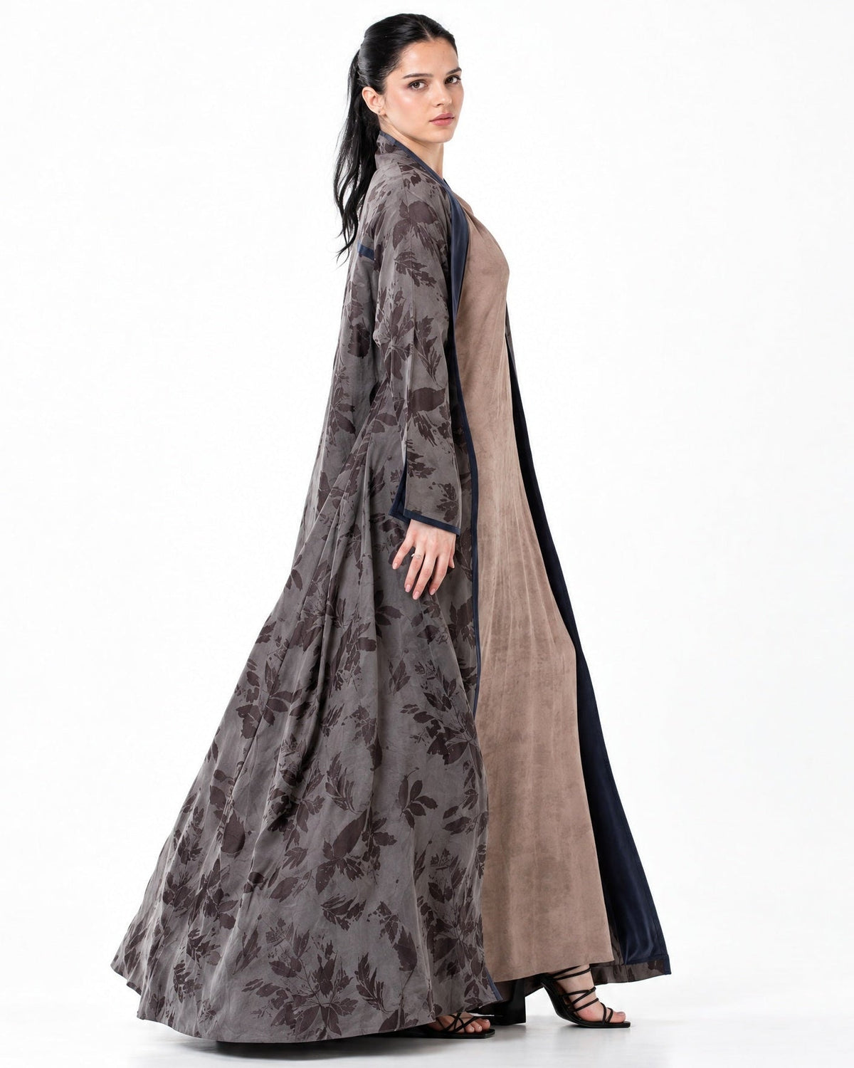 RAYA-GR – Grey Washed Silk Abaya - ORANGE BLOSSOM - MIRA Y MANO